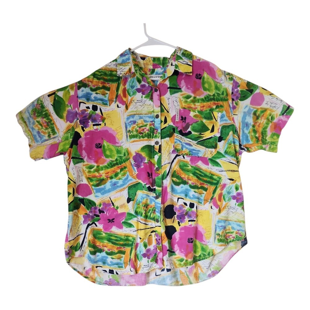 Vintage Venezia Floral Button Down Shirt 1X Boho Cottagecore - Picture 2 of 7